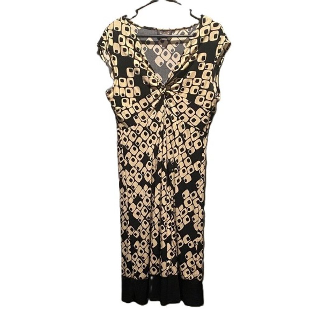 Black Cream Geometric Midi Dress 12 Ruched Front